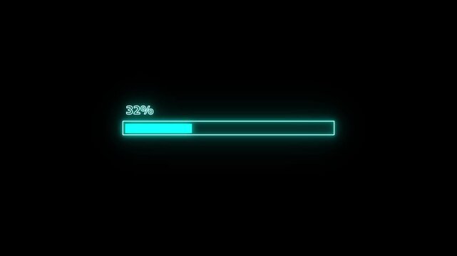 Neon loading bar animation, glowing percentage progress indicator. Futuristic progress bar loop for waiting reload and upload tasks. Cyber loading workflow for digital system and data transfer.