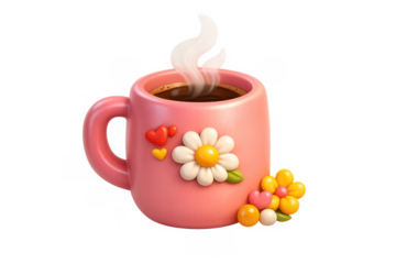 Morning coffee mug with floral decor and steam for relaxed moments and home decor inspiration