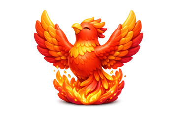 Vibrant phoenix rising icon with fiery wings and glowing feathers for creative design