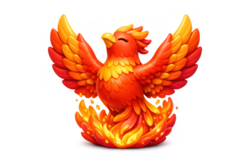 Vibrant phoenix rising icon with fiery wings and glowing feathers for creative design