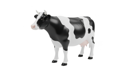 Black and white Holstein cow standing isolated on transparent background for farming
