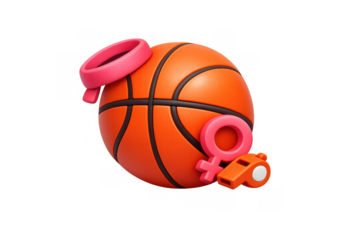 Women's basketball icon with hoop and whistle for sports design and women empowerment themes