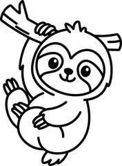 Fototapeta premium Cute Sloth Cartoon Line Outline Animal Illustration