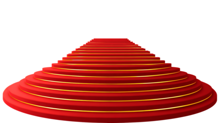 Red stacked plates with gold stripes isolated on transparent background