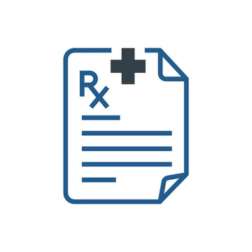 Medical prescription icon with rx symbol and cross on a document healthcare and pharmacy concept