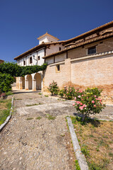 Obraz premium Historic building arches at Plaza Mayor, Viloria de Rioja, Spain