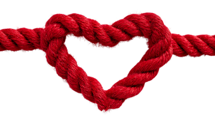 Red rope heart shape on transparent background for love and valentines day concepts