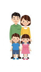 Obraz premium Cartoon family of four standing together with smiles on a white background - Concept of valentine's day 