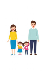 Obraz premium Family of four smiling together in casual clothing on white background 