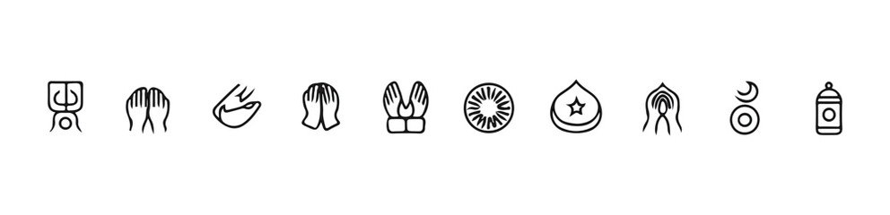 Fototapeta premium Ramadan kareem set line icons. holy month religion traditions, islam symbols collection