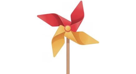 Red and Yellow Pinwheel digital toy isolated on a transparent background