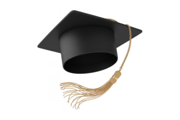 Black graduation cap with gold tassel academic education isolated on a transparent background