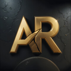 Luxury Gold AR Logo on Dark Textured Background with Spotlight