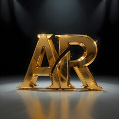 Golden AR Letters Illuminated on Black Background with Spotlight