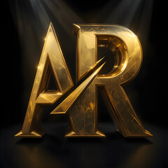 Luxury Gold AR Logo with Spotlight on Dark Background, Elegant Typography