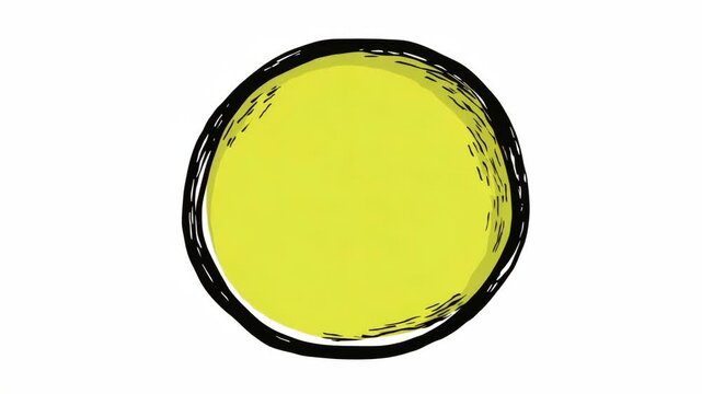 Yellow circle with a rough black outline, hand-drawn graphic style, isolated on white background, concept of sketch or abstract shape