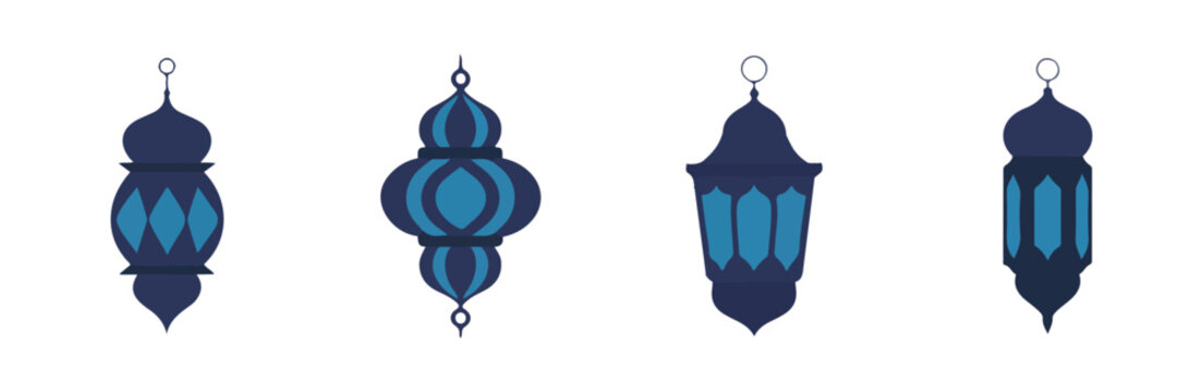 Digital vector illustration of glowing fanoos lamp used for ramadan or eid al fitr celebration background white