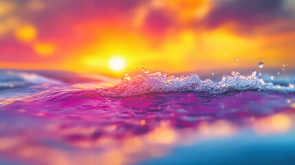 Sunset over the ocean creating vibrant waves at a tropical beach
