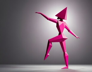 Abstract Pink Pyramid-Headed Character Striking a Dramatic Pose