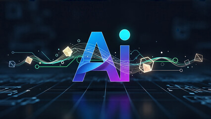 Artificial Intelligence Concept with Futuristic Circuit Board and Neon Lights