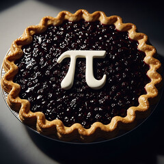 Delicious blueberry pie with pi symbol on top for mathematics and dessert lovers