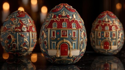 Fototapeta premium Decorative Easter Eggs with Intricate Designs and Vivid Colors Showcasing Artistic Craftsmanship and Unique Style
