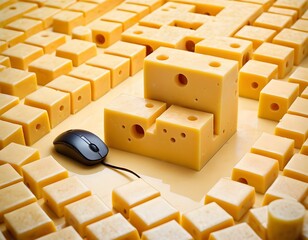 Computer Mouse Navigate a Maze Made of Cheese Blocks