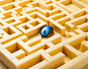 Blue Wireless Mouse Lost in a Yellow Cheese Labyrinth