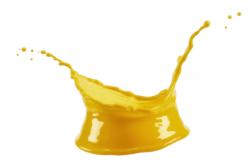 Yellow liquid splash spill droplets isolated on a transparent background