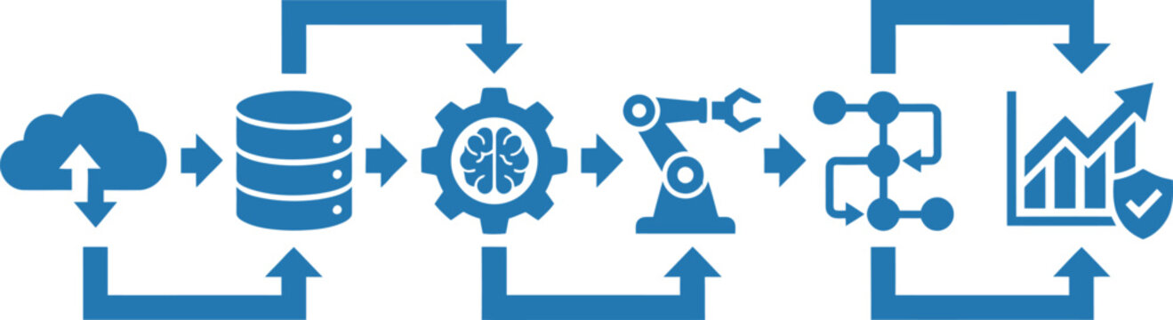 Cloud computing data processing icon set