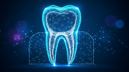 Glowing Blue Wireframe Tooth Design for Modern Dentistry Technology and Oral Healthcare Dental Implant Concept