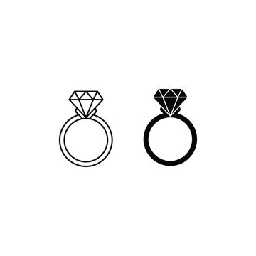 line and solid black diamond ring icons  simple jewelry symbols