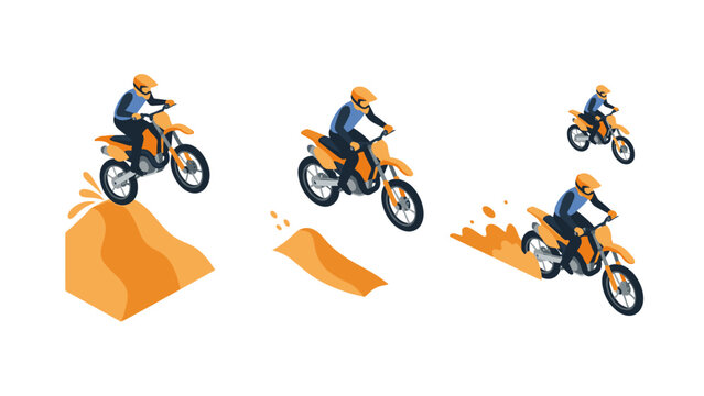 Sequence of dirt bike stunts with cartoon riders in action