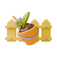 3d Colorful Sprout in a Bucket Agricultural and Garden Concept Cartoon Design Style Isolated on a White Background. Vector illustration