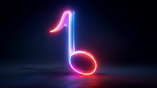 Neon musical note glowing against dark background for visuals