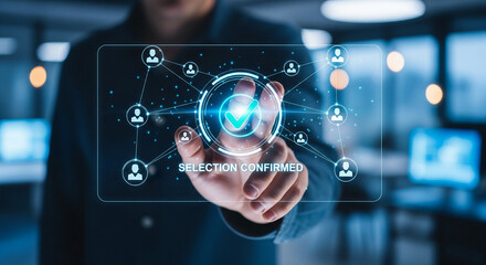 Businessman confirming selection with virtual interface