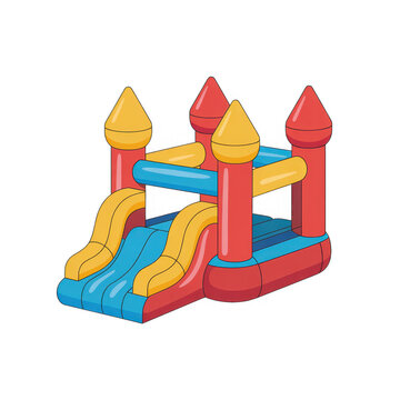 Colorful inflatable bounce castle with slides bouncy castle isolated on a transparent background