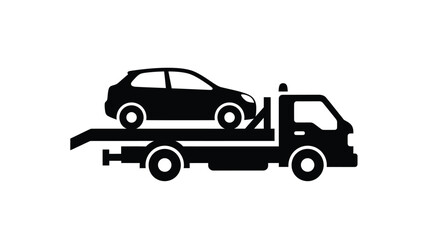 Fototapeta premium A black silhouette of a car being towed by a truck silhouette