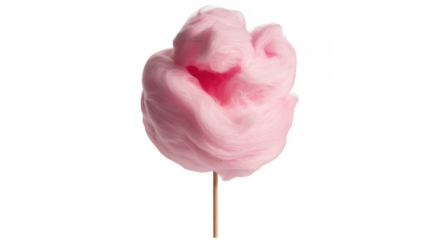 Pink cotton candy on a stick pink candy floss sweet treat dessert isolated on a transparent background