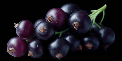 Fototapeta premium Close-up macro shot of a cluster of ripe blackcurrants on a dark background