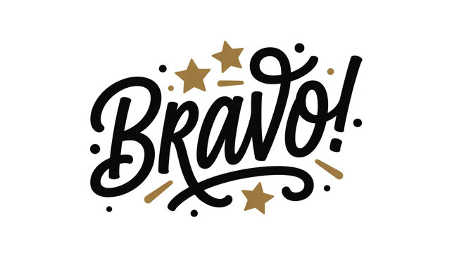 Festive Handwritten Bravo Celebration Lettering.