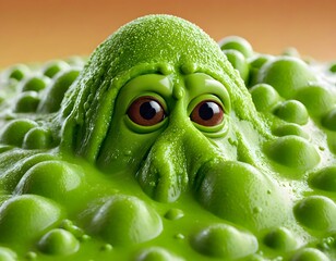 Green Bubbly Slime Monster Emerging from Toxic Liquid