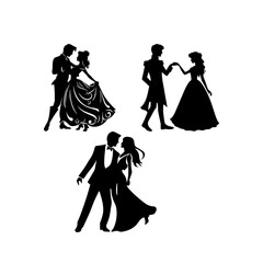 Princess and prince illustration , silhouette of a bride and groom.