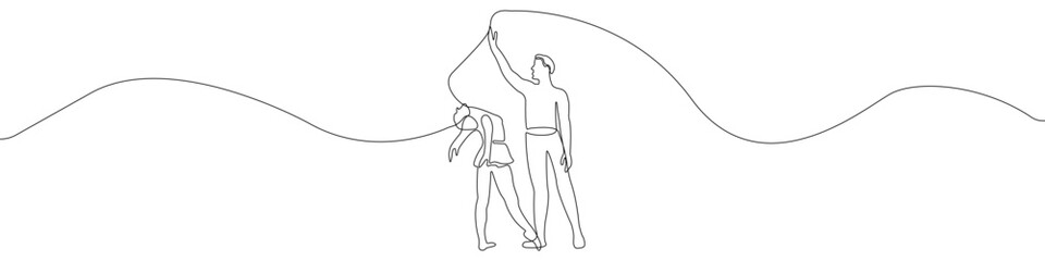 Dance duo icon line continuous drawing vector. One line Ballet duo icon vector background. Dancers icon. Continuous outline of a Dancing couple Gymnasts icon.