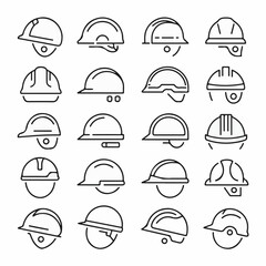 Fototapeta premium Construction Helmet Line Icons Set – Worker Safety Hard Hats and Head Protection Vector