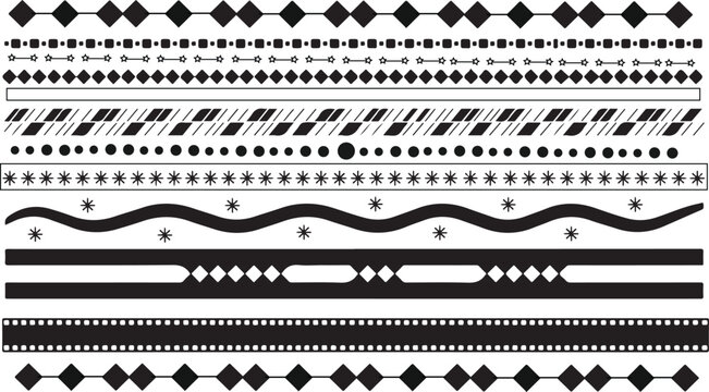 Seamless illustrator brush stroke vector set with geometric decorative borders and line elements collection.eps