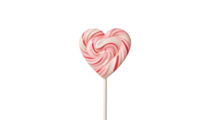 A heart-shaped lollipop on a stick against a transparent background