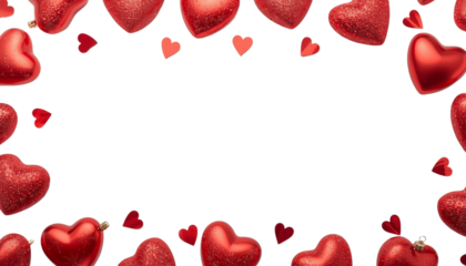 A beautiful arrangement of red hearts on transparent background