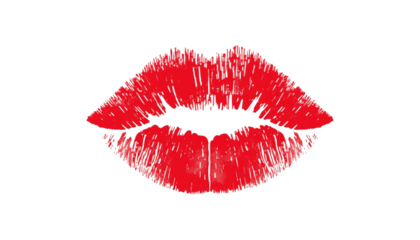 A vibrant red lipstick kiss mark on transparent background