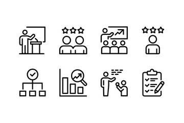 Fototapeta premium A collection of business, presentation, feedback, and management line icons